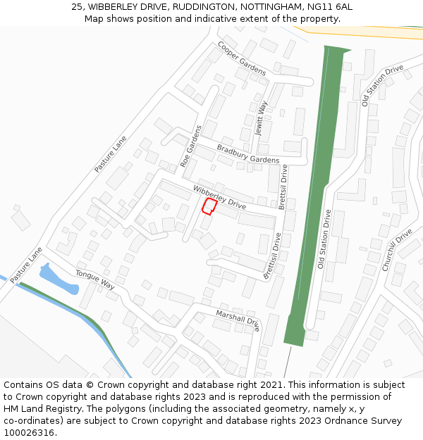 25, WIBBERLEY DRIVE, RUDDINGTON, NOTTINGHAM, NG11 6AL: Location map and indicative extent of plot