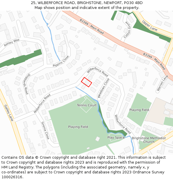 25, WILBERFORCE ROAD, BRIGHSTONE, NEWPORT, PO30 4BD: Location map and indicative extent of plot