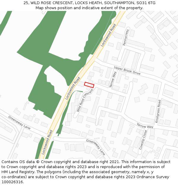 25, WILD ROSE CRESCENT, LOCKS HEATH, SOUTHAMPTON, SO31 6TG: Location map and indicative extent of plot