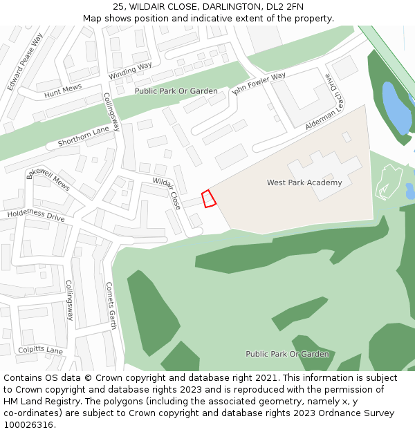 25, WILDAIR CLOSE, DARLINGTON, DL2 2FN: Location map and indicative extent of plot