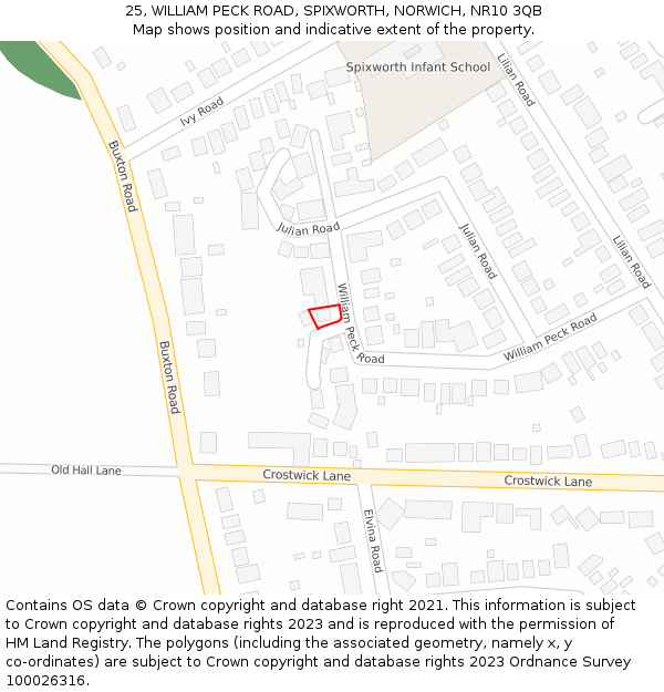 25, WILLIAM PECK ROAD, SPIXWORTH, NORWICH, NR10 3QB: Location map and indicative extent of plot