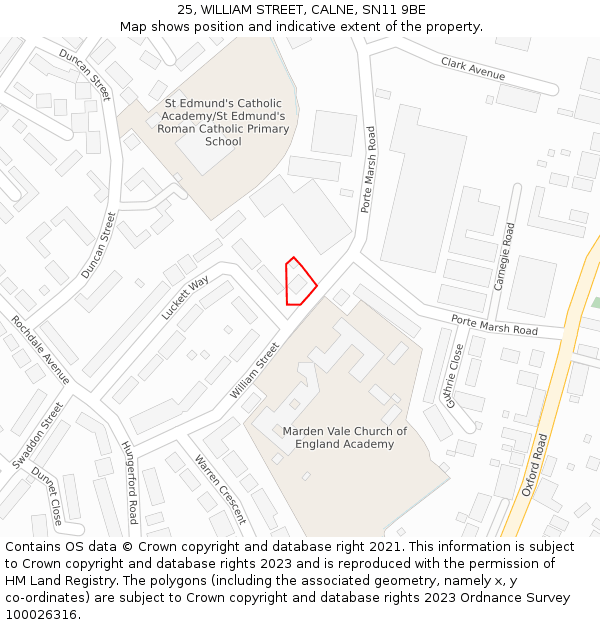 25, WILLIAM STREET, CALNE, SN11 9BE: Location map and indicative extent of plot