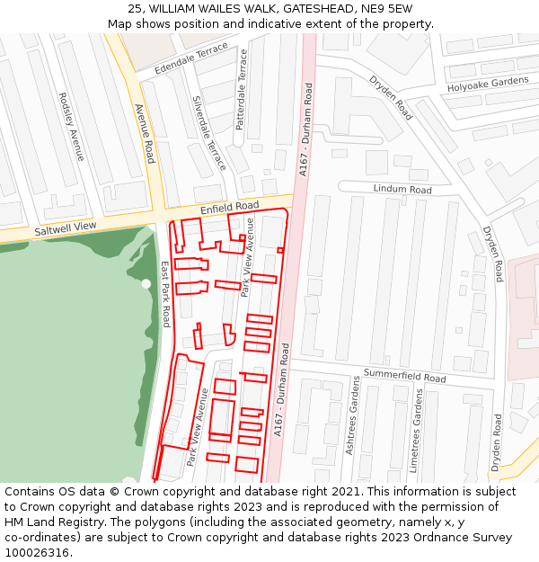 25, WILLIAM WAILES WALK, GATESHEAD, NE9 5EW: Location map and indicative extent of plot