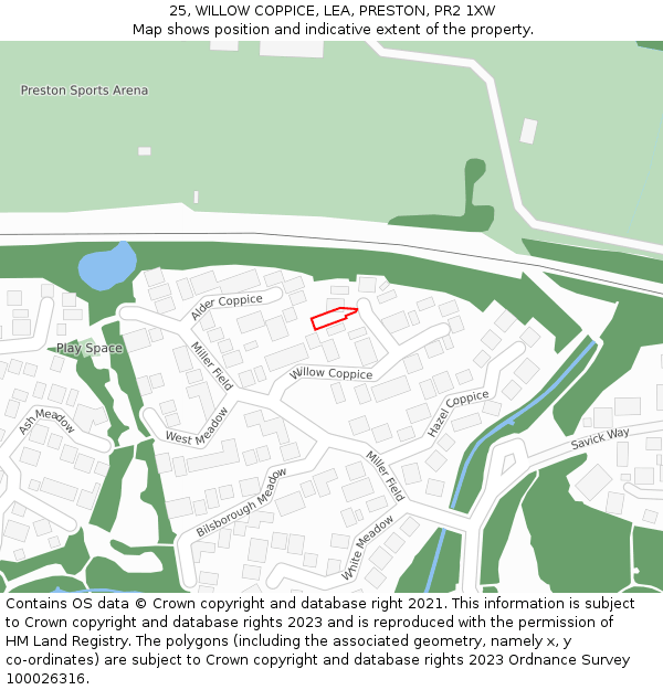 25, WILLOW COPPICE, LEA, PRESTON, PR2 1XW: Location map and indicative extent of plot