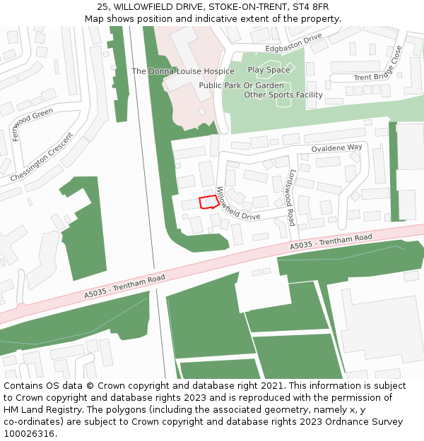 25, WILLOWFIELD DRIVE, STOKE-ON-TRENT, ST4 8FR: Location map and indicative extent of plot