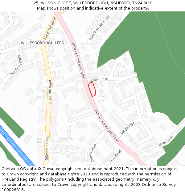 25, WILSON CLOSE, WILLESBOROUGH, ASHFORD, TN24 0HX: Location map and indicative extent of plot