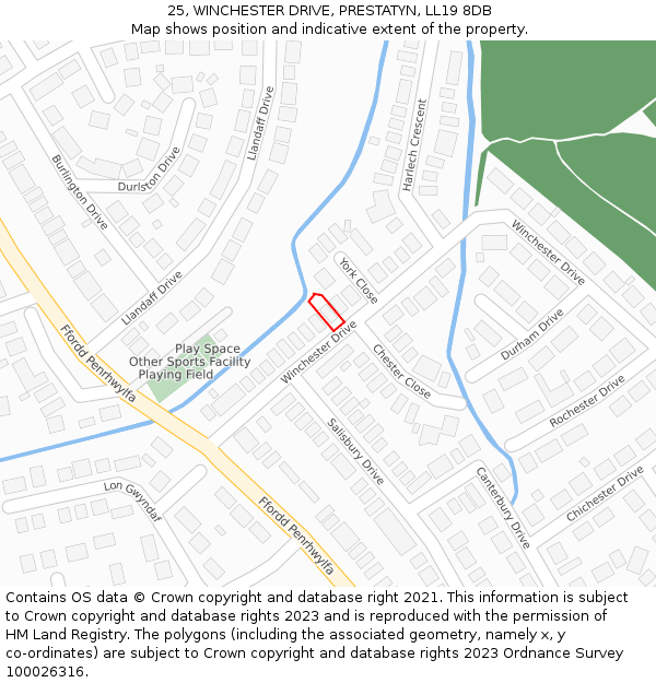 25, WINCHESTER DRIVE, PRESTATYN, LL19 8DB: Location map and indicative extent of plot