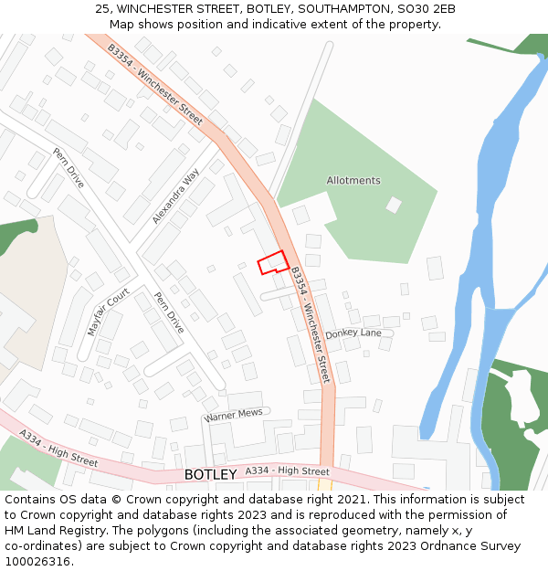 25, WINCHESTER STREET, BOTLEY, SOUTHAMPTON, SO30 2EB: Location map and indicative extent of plot