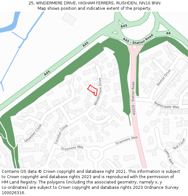 25, WINDERMERE DRIVE, HIGHAM FERRERS, RUSHDEN, NN10 8NN: Location map and indicative extent of plot