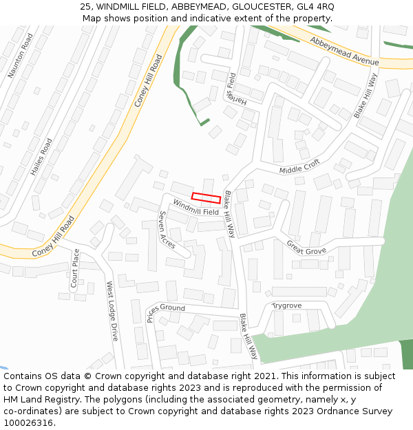 25, WINDMILL FIELD, ABBEYMEAD, GLOUCESTER, GL4 4RQ: Location map and indicative extent of plot