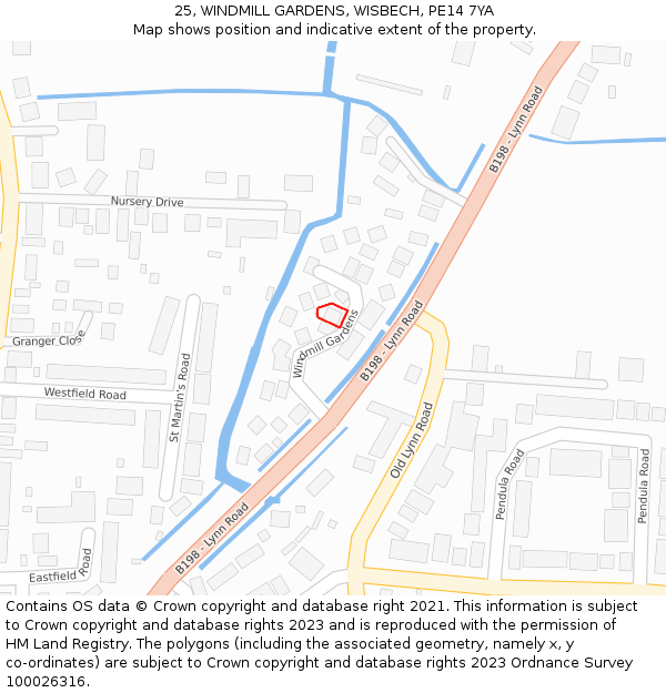 25, WINDMILL GARDENS, WISBECH, PE14 7YA: Location map and indicative extent of plot