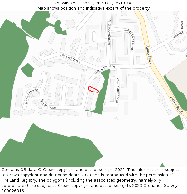 25, WINDMILL LANE, BRISTOL, BS10 7XE: Location map and indicative extent of plot