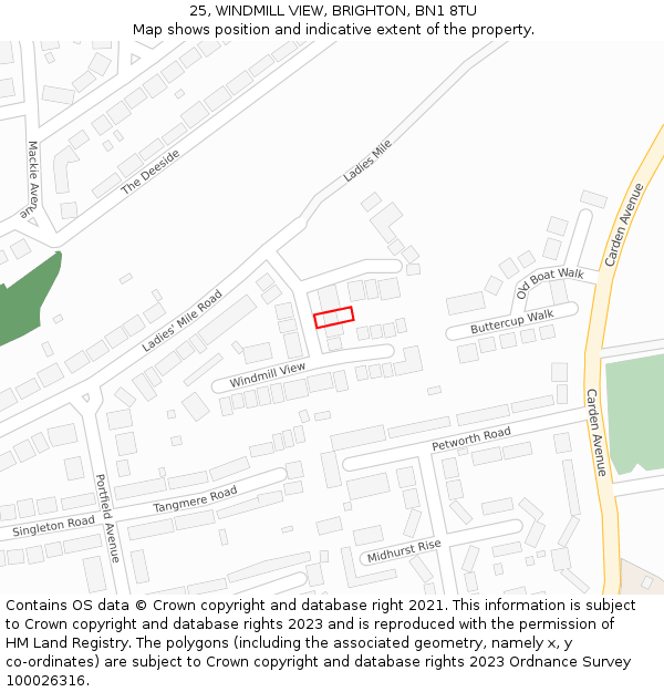 25, WINDMILL VIEW, BRIGHTON, BN1 8TU: Location map and indicative extent of plot