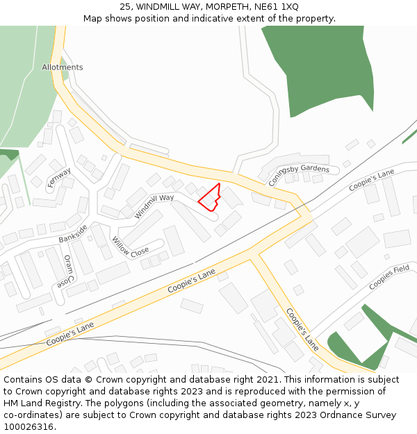 25, WINDMILL WAY, MORPETH, NE61 1XQ: Location map and indicative extent of plot