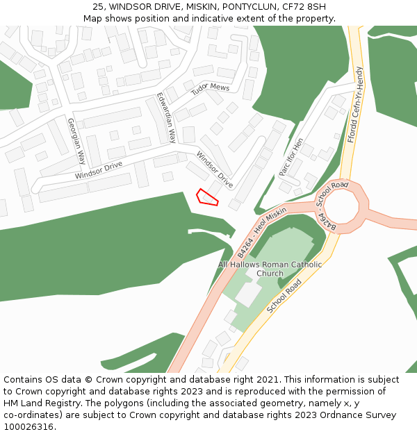 25, WINDSOR DRIVE, MISKIN, PONTYCLUN, CF72 8SH: Location map and indicative extent of plot