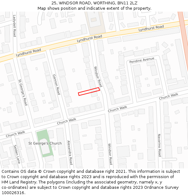 25, WINDSOR ROAD, WORTHING, BN11 2LZ: Location map and indicative extent of plot