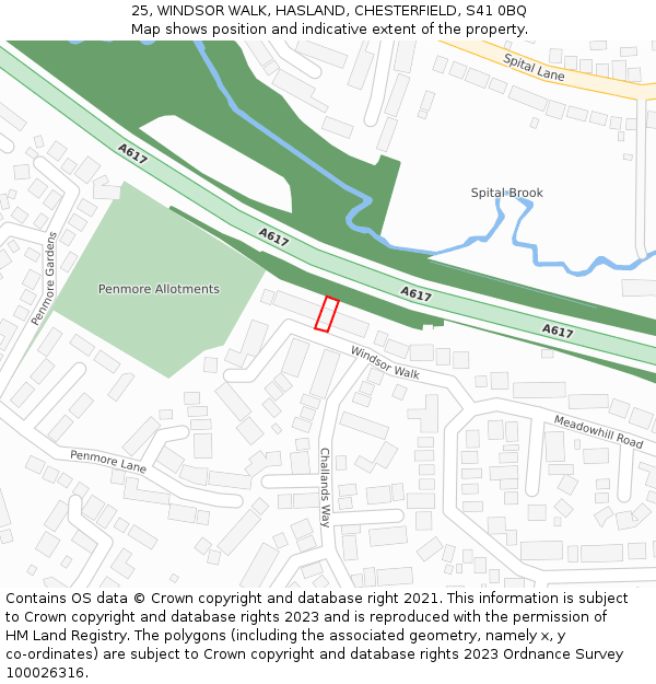 25, WINDSOR WALK, HASLAND, CHESTERFIELD, S41 0BQ: Location map and indicative extent of plot