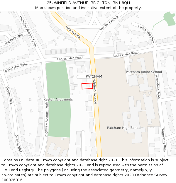 25, WINFIELD AVENUE, BRIGHTON, BN1 8QH: Location map and indicative extent of plot