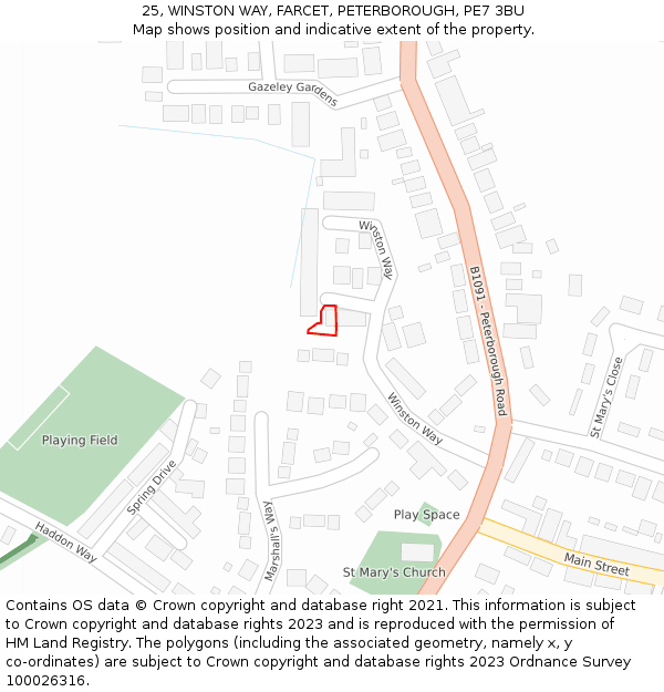 25, WINSTON WAY, FARCET, PETERBOROUGH, PE7 3BU: Location map and indicative extent of plot