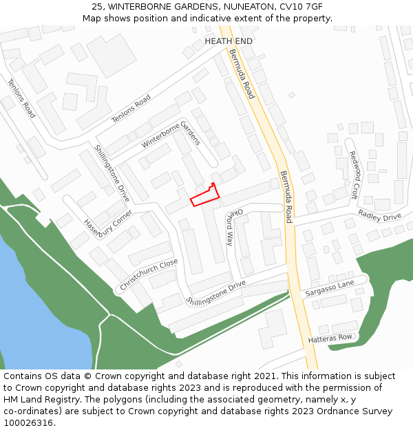 25, WINTERBORNE GARDENS, NUNEATON, CV10 7GF: Location map and indicative extent of plot