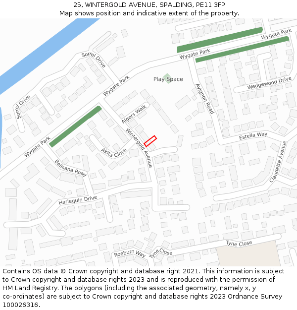 25, WINTERGOLD AVENUE, SPALDING, PE11 3FP: Location map and indicative extent of plot