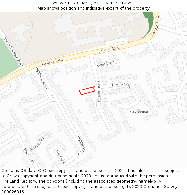 25, WINTON CHASE, ANDOVER, SP10 2SE: Location map and indicative extent of plot