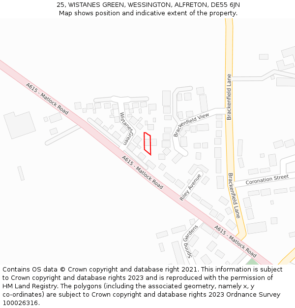 25, WISTANES GREEN, WESSINGTON, ALFRETON, DE55 6JN: Location map and indicative extent of plot