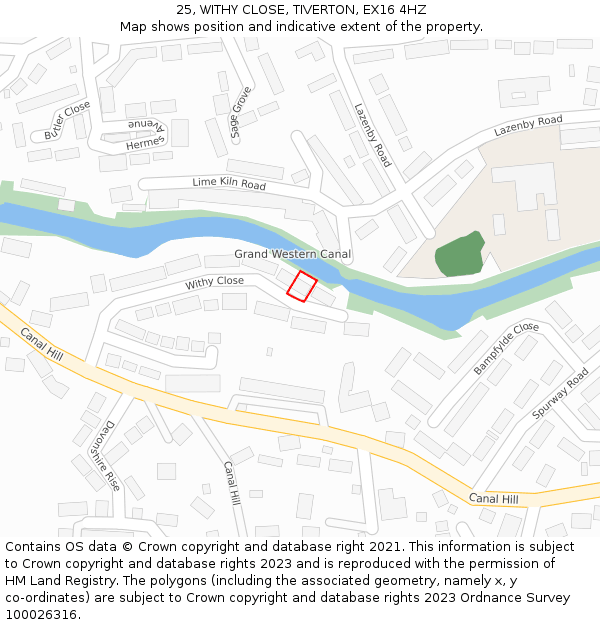 25, WITHY CLOSE, TIVERTON, EX16 4HZ: Location map and indicative extent of plot