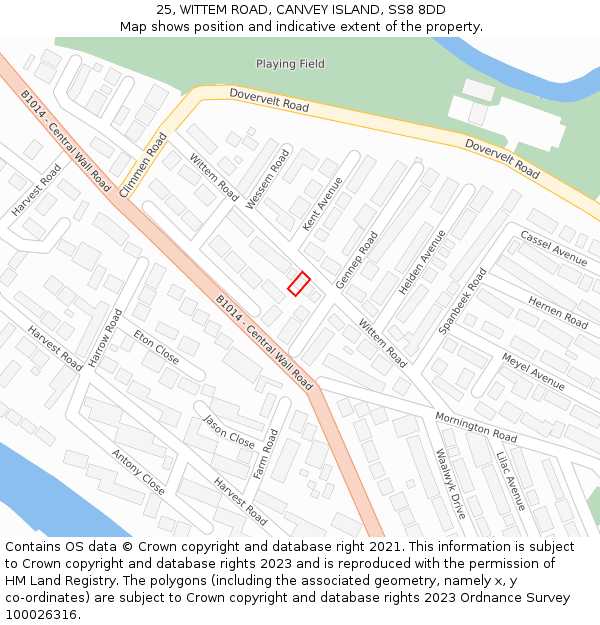 25, WITTEM ROAD, CANVEY ISLAND, SS8 8DD: Location map and indicative extent of plot