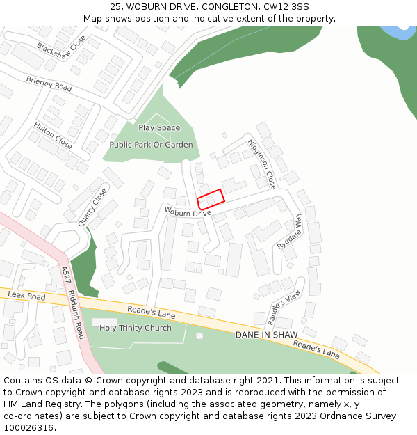 25, WOBURN DRIVE, CONGLETON, CW12 3SS: Location map and indicative extent of plot