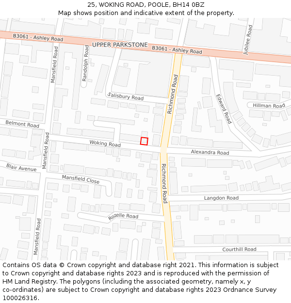 25, WOKING ROAD, POOLE, BH14 0BZ: Location map and indicative extent of plot