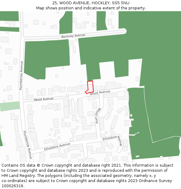 25, WOOD AVENUE, HOCKLEY, SS5 5NU: Location map and indicative extent of plot