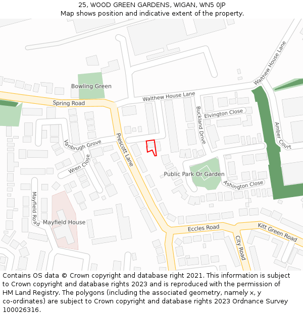 25, WOOD GREEN GARDENS, WIGAN, WN5 0JP: Location map and indicative extent of plot