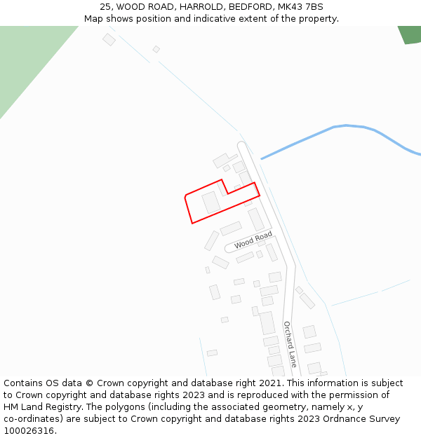 25, WOOD ROAD, HARROLD, BEDFORD, MK43 7BS: Location map and indicative extent of plot