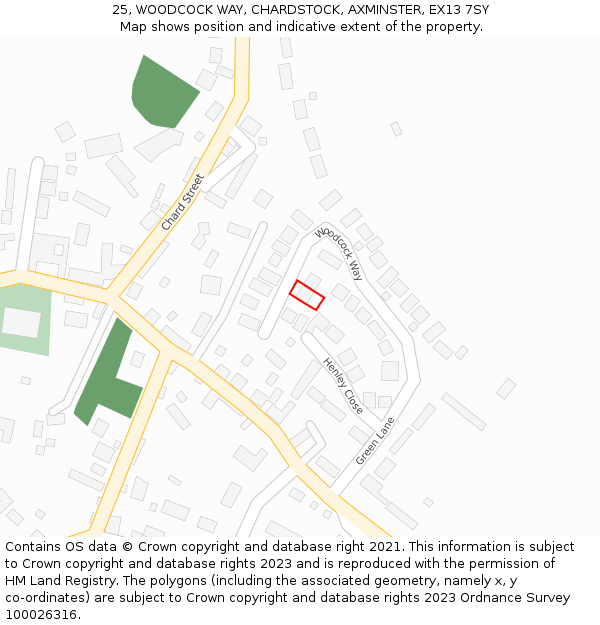 25, WOODCOCK WAY, CHARDSTOCK, AXMINSTER, EX13 7SY: Location map and indicative extent of plot