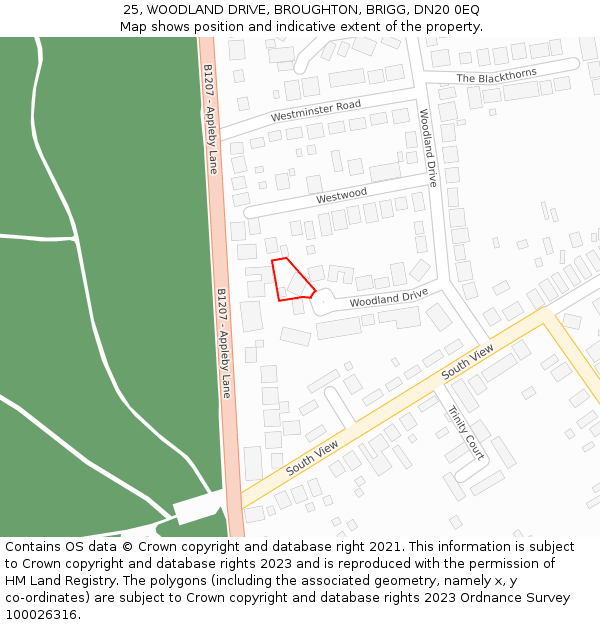 25, WOODLAND DRIVE, BROUGHTON, BRIGG, DN20 0EQ: Location map and indicative extent of plot