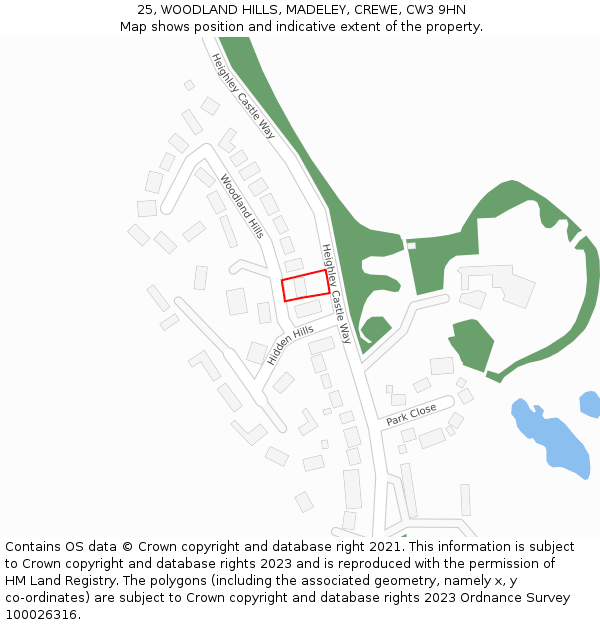 25, WOODLAND HILLS, MADELEY, CREWE, CW3 9HN: Location map and indicative extent of plot