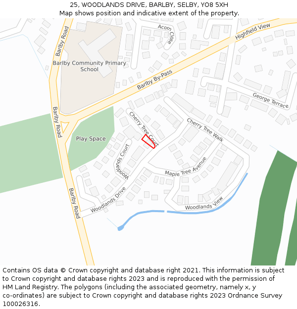 25, WOODLANDS DRIVE, BARLBY, SELBY, YO8 5XH: Location map and indicative extent of plot