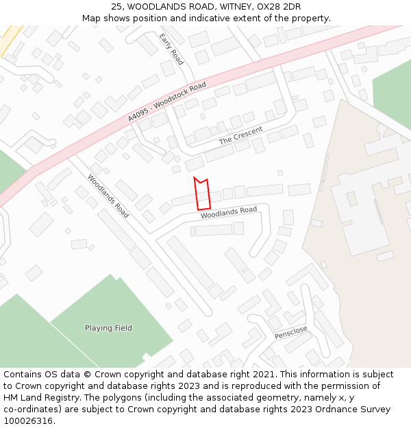 25, WOODLANDS ROAD, WITNEY, OX28 2DR: Location map and indicative extent of plot