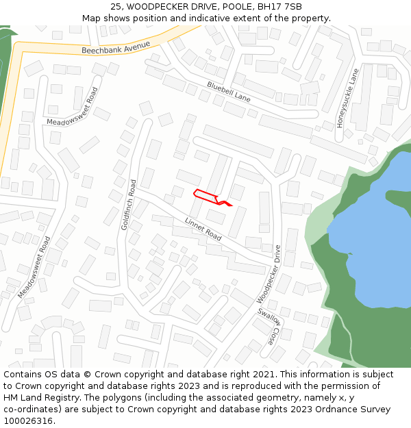 25, WOODPECKER DRIVE, POOLE, BH17 7SB: Location map and indicative extent of plot