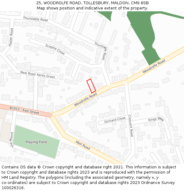 25, WOODROLFE ROAD, TOLLESBURY, MALDON, CM9 8SB: Location map and indicative extent of plot