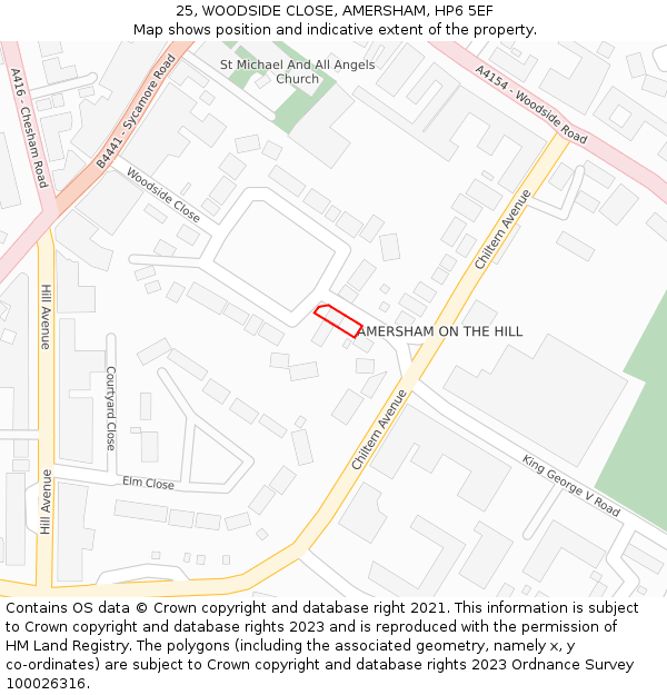 25, WOODSIDE CLOSE, AMERSHAM, HP6 5EF: Location map and indicative extent of plot