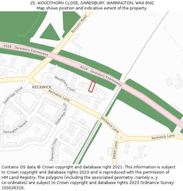 25, WOODTHORN CLOSE, DARESBURY, WARRINGTON, WA4 6NQ: Location map and indicative extent of plot