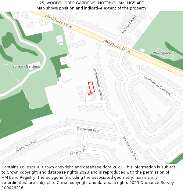 25, WOODTHORPE GARDENS, NOTTINGHAM, NG5 4ED: Location map and indicative extent of plot