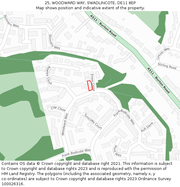 25, WOODWARD WAY, SWADLINCOTE, DE11 8EP: Location map and indicative extent of plot