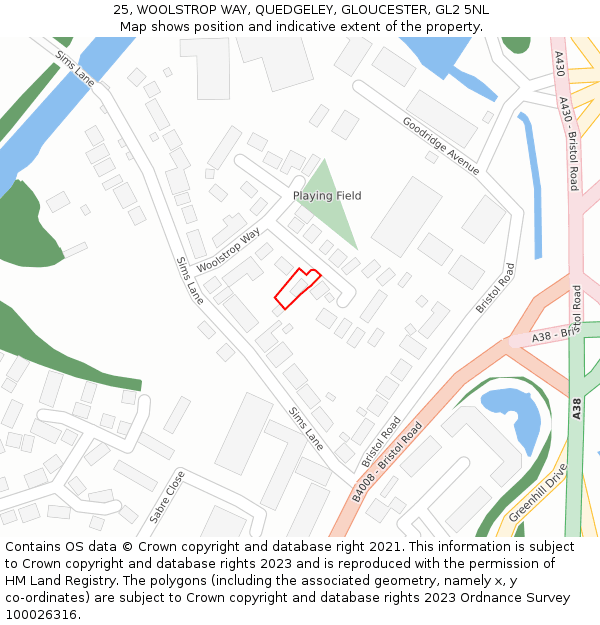 25, WOOLSTROP WAY, QUEDGELEY, GLOUCESTER, GL2 5NL: Location map and indicative extent of plot