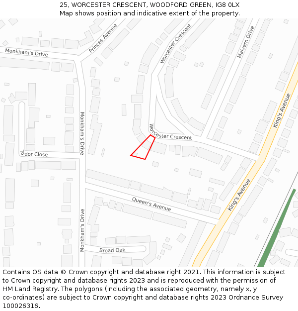 25, WORCESTER CRESCENT, WOODFORD GREEN, IG8 0LX: Location map and indicative extent of plot