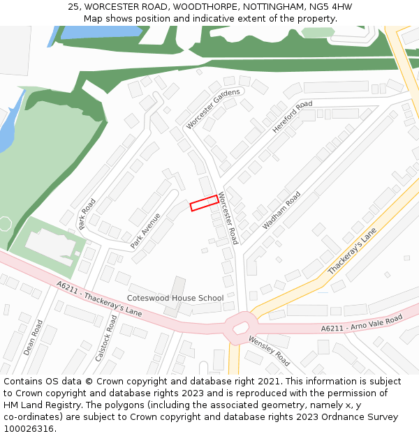 25, WORCESTER ROAD, WOODTHORPE, NOTTINGHAM, NG5 4HW: Location map and indicative extent of plot