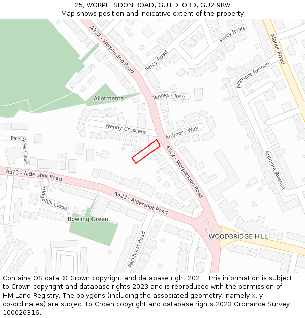 25, WORPLESDON ROAD, GUILDFORD, GU2 9RW: Location map and indicative extent of plot