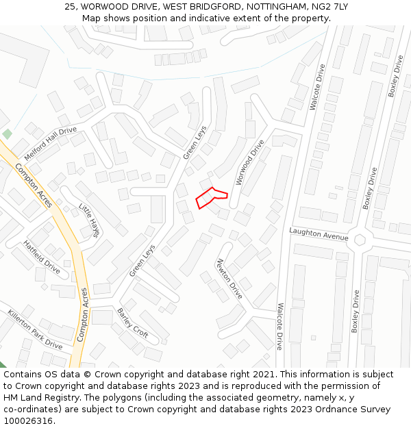 25, WORWOOD DRIVE, WEST BRIDGFORD, NOTTINGHAM, NG2 7LY: Location map and indicative extent of plot